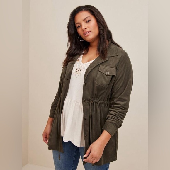 Torrid Olive Green Suede Shacket - Picture 1 of 10